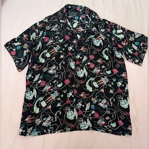 Nicole Miller Y2K Black Multicolor Graphic Button Down Shir